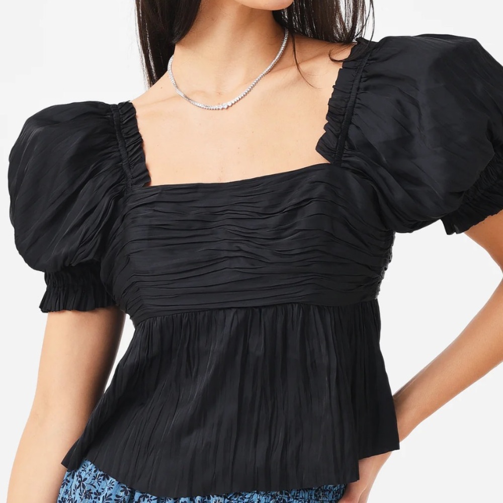 FRAME Noir Black Puff Sleeve Pleated Blouse - Size XL